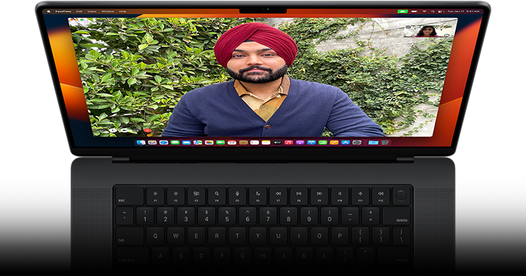 Showcasing FaceTime video call on the MacBook Pro.