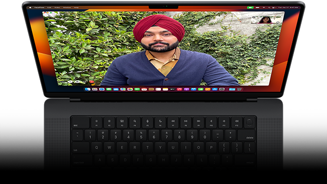 Showcasing FaceTime video call on the MacBook Pro.